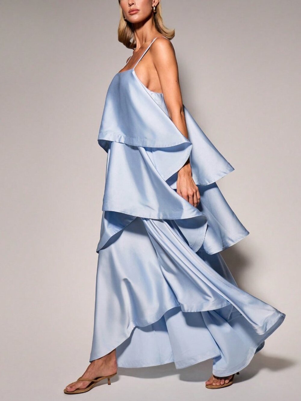 Blue Party Women's Backless Spaghetti Strap Asymmetrical Maxi Dress
